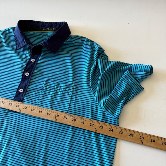 RLX Ralph Lauren Mint Blue Striped 4 Button Performance Golf Polo Men XL Stretch - Picture 5 of 6